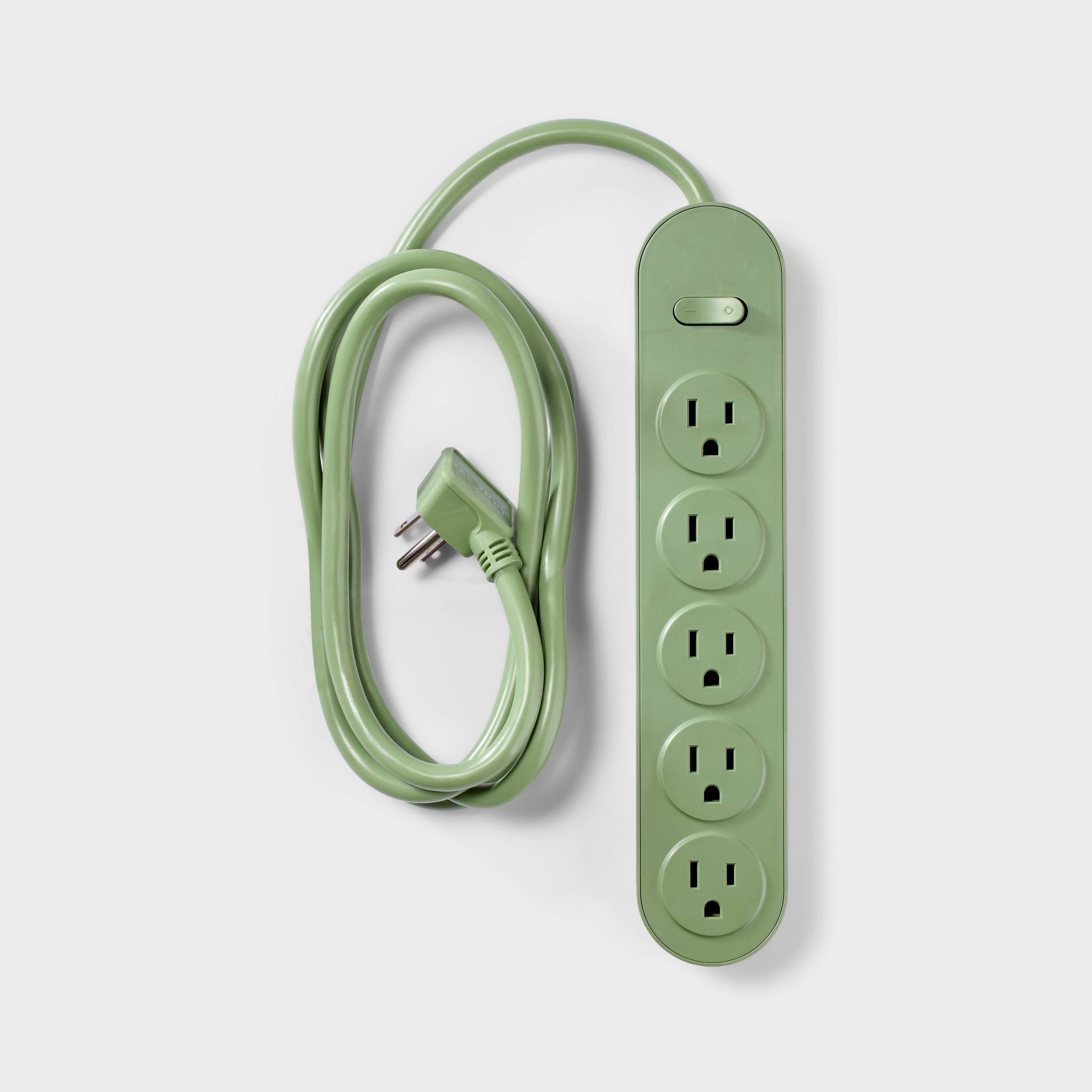 6' 5-Outlet Power Strip Extension Cord Green - Flat Extension, Indoor Use, 15A, 14 AWG, 6ft Cord